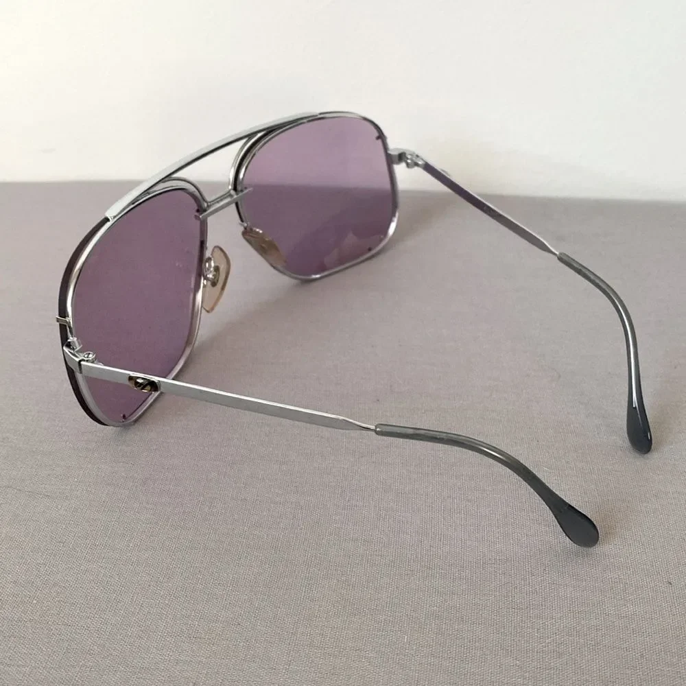 Vintage Purple Shade Aviator Sunglasses Silver Tone Frame Retro Boho